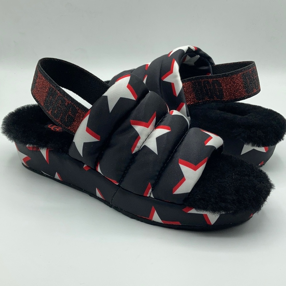 UGG Puff Yeah Satin Black Stars House Slippers